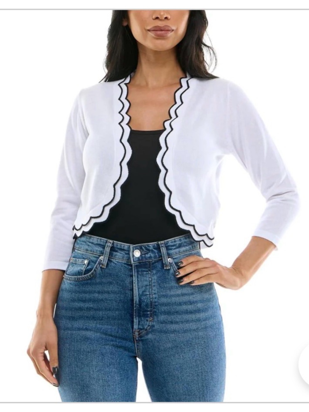 ❌️❌️SOLD❌️❌️Zac & Rachel WHITE CROPPED CARDI W/ SCALLOPED TRIM